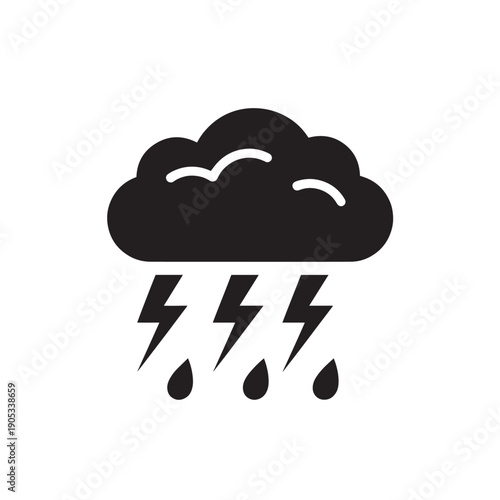 Black storm cloud icon showing lightning and raindrops.