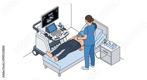 Medical professional performing an ultrasound on a patient in a hospital setting.