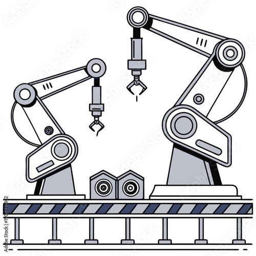 Robotic Assembly Line Industrial Factory Vector