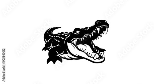 Fierce Alligator Head with Open Mouth and Sharp Teeth Illustration.