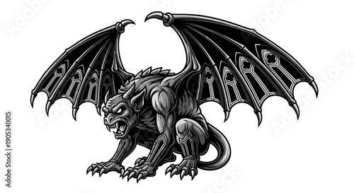 Fearsome Gargoyle Creature with Large Bat Wings.