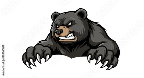 Fierce Black Bear Illustration Aggressive Pose.
