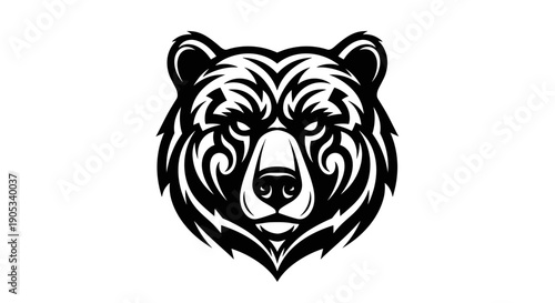 Fierce Bear Head Tribal Tattoo Style Illustration.
