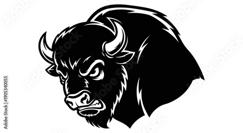 Fierce Bison Head Silhouette Vector Illustration.