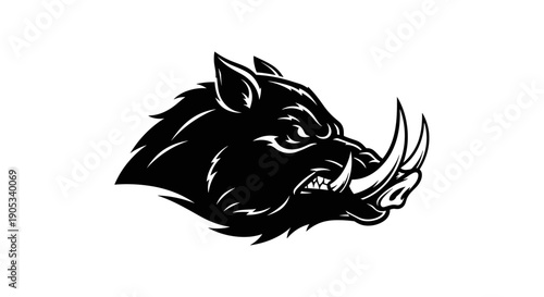 Fierce Black Boar Head Emblem with Sharp Tusks.