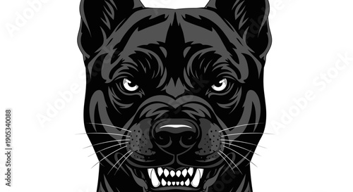 Fierce Black Dog Portrait with Intense Gaze.