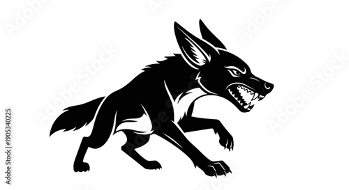 Fierce Black Wolf or Coyote Illustration Aggressive Stance.
