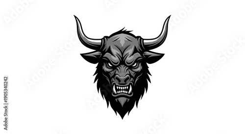 Fierce Bull Head Emblem with Sharp Horns and Intense Gaze.