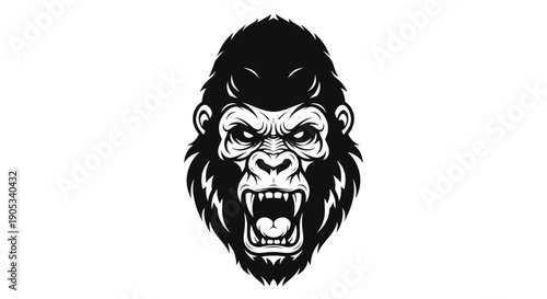 Fierce Gorilla Head Illustration with Open Mouth and Intense Eyes.