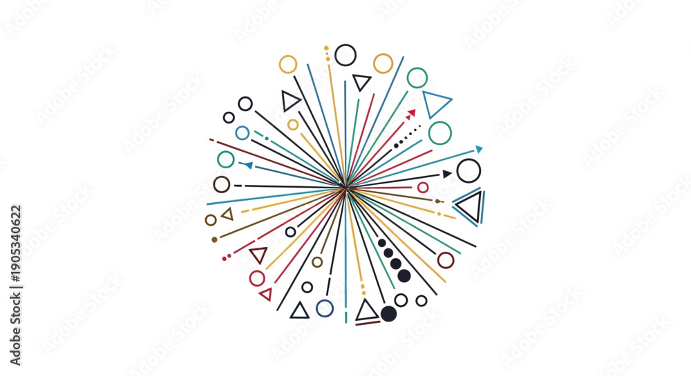 Fototapeta premium Abstract Burst of Geometric Shapes and Numbers, Data Flow, Digital Transformation Concept
