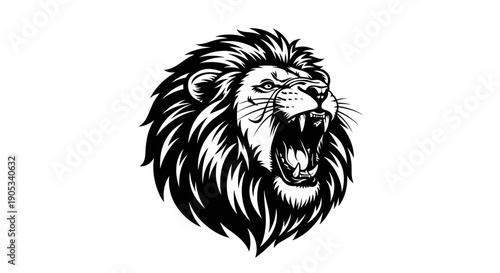Fierce Lion Head Roaring with Majestic Mane Illustration.