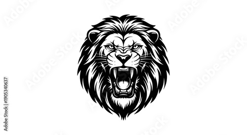 Fierce Lion Head Roaring with Open Mouth and Sharp Teeth.