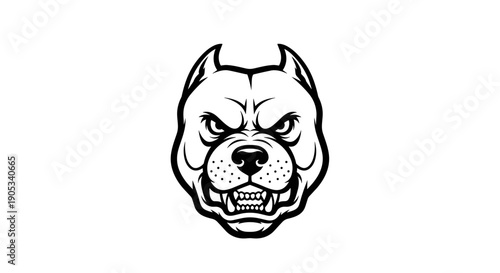 Fierce Pitbull Dog Head Emblem Black and White.