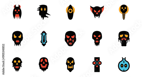 Collection of Cartoon Monster Faces and Heads.