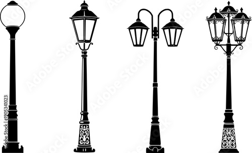 Vintage Street Lamp City Lighting Vector Illustration
