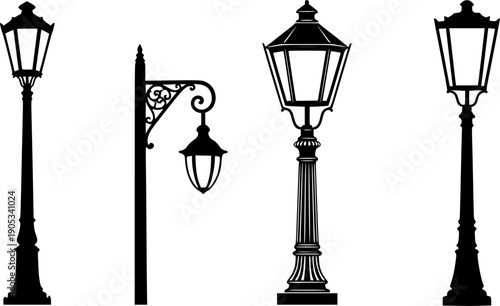 Vintage Street Lamp City Lighting Vector Illustration