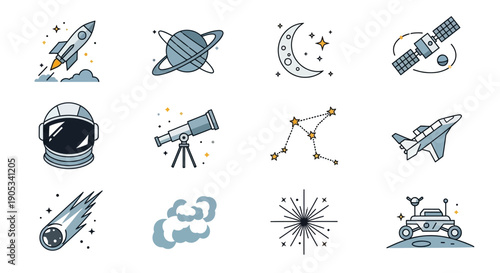 Collection of Space Related Icons and Symbols.