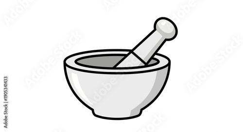 Mortar and pestle illustration with a simple design on a clean background viewed from the front