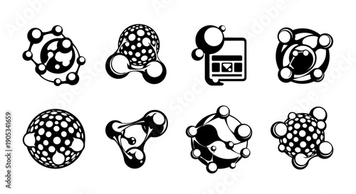 Abstract Geometric Shapes and Molecules Icons Set, Science and Technology Concepts