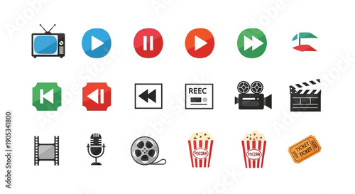 Multimedia Icons Representing Film and Entertainment.