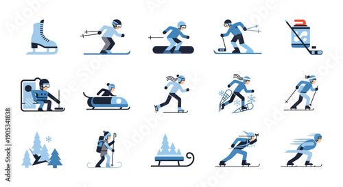 Snowboarder Icons in Various Actions and Poses.