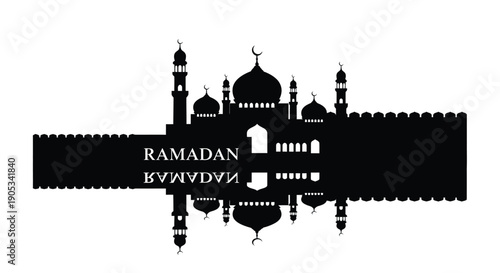 Ramadan Mosque Silhouette with Reflection on Water Calm Night Scene