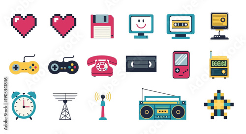 Retro Technology Icons and Symbols Collection.