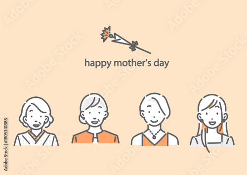 いろいろな世代のお母さん　母の日　シンプルでお洒落な線画イラスト