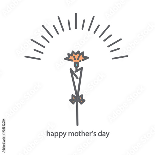 母の日のカーネーションのアイコン風イラスト　シンプルでお洒落な線画イラスト