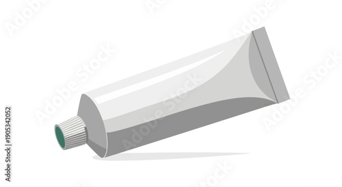 A white tube of cream squeezed from the bottom, isolated on a white background, viewed from an angle, showcasing a simple product illustration