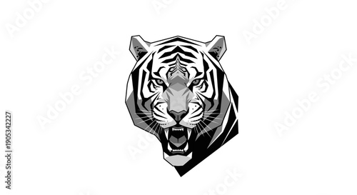 Fierce Tiger Head Illustration with Intense Gaze.