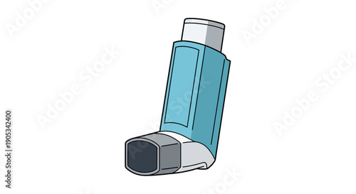 Illustration of an asthma inhaler device in a simple, graphic style on a plain background