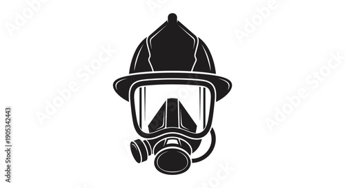 Firefighter Mask and Helmet Silhouette Icon.