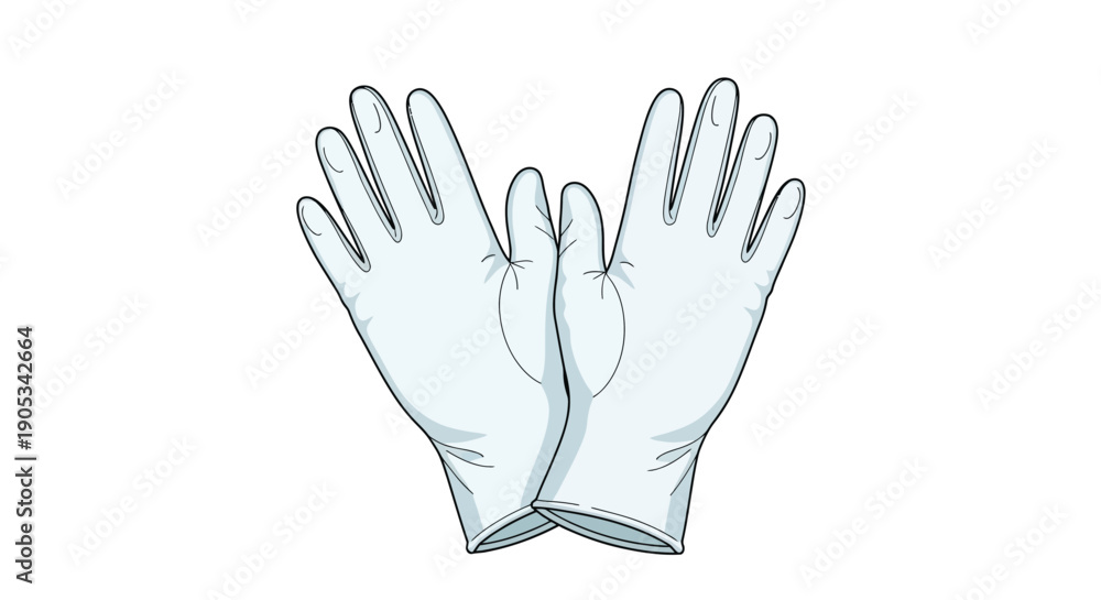 Obraz premium A pair of white gloves illustration, hands gesture, fingers spread, protective gear, isolated on a plain background