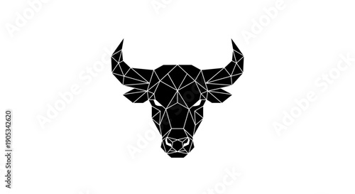 Geometric Black Bull Head Emblem with Intense Eyes.