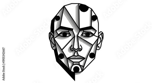 Geometric Human Face Abstract Art Illustration.