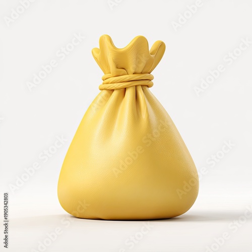 3D render of a tied-up, yellow sack against a white background