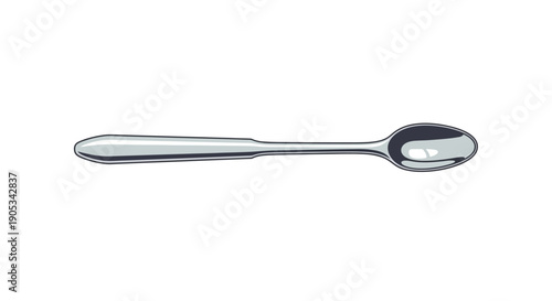 A silver spoon is viewed from the side on a white background