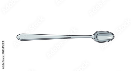Detailed illustration of a silver spoon on a plain white background viewed from directly above with a simple and elegant design