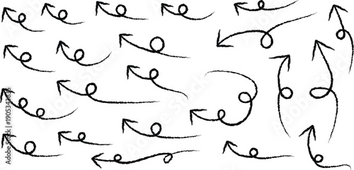 Hand drawn arrows in various directions on a white background