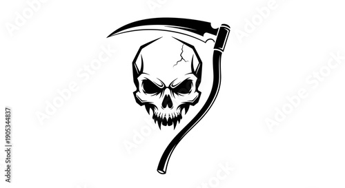 Grim Reaper Skull With Scythe Illustration.