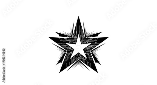 Grungy Black Starburst Emblem with Sharp Edges.