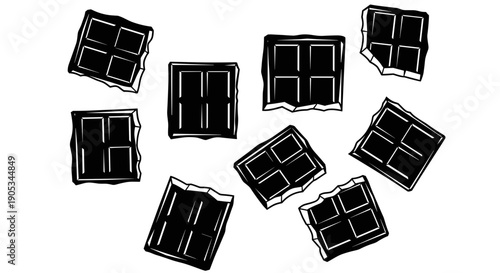 Hand Drawn Dark Chocolate Squares Scattered Art.