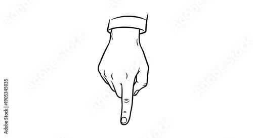 Hand pointing down with index finger in sketch style.