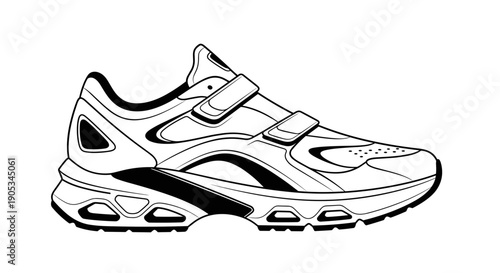 Handdrawn illustration of a modern athletic shoe.