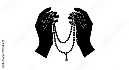 Hands holding prayer beads for spiritual connection.