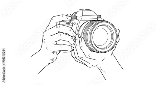 Hands Holding Professional Camera Ready to Shoot.