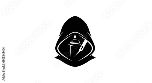 Hooded Figure Holding Spray Can and Knife Icon.