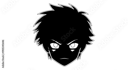 Intense Anime Character Face Silhouette with Glowing Eyes.