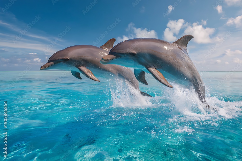 Naklejka premium pair of dolphin jumping out of water